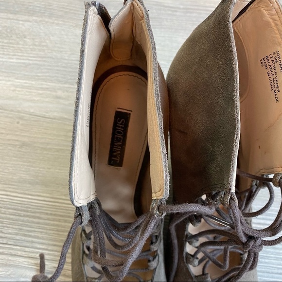 Shoemint Jordane lace up peep toe leather wedge booties size 6.5 zipper heel - Picture 10 of 12